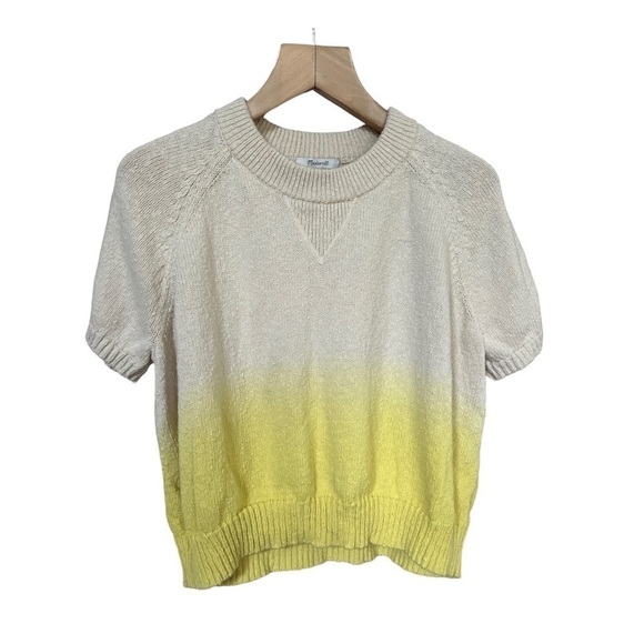 Madewell Dip-Dye Raglan Short Sleeve Yellow Ombré Boxy Sweater Tee, Medium - Picture 1 of 7
